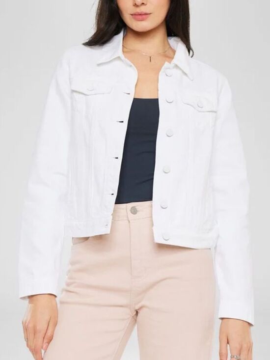 KanCan Jackets & Blazers - Kancan Delora Denim Jacket Women's Size L White Cotton Button Front Preppy Boho